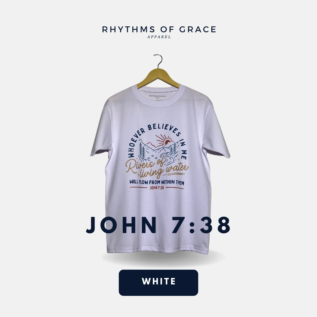 Mga Rhythms of Grace Apparel | Juan 7:38 (Colored Version) | Malaking T-Shirt