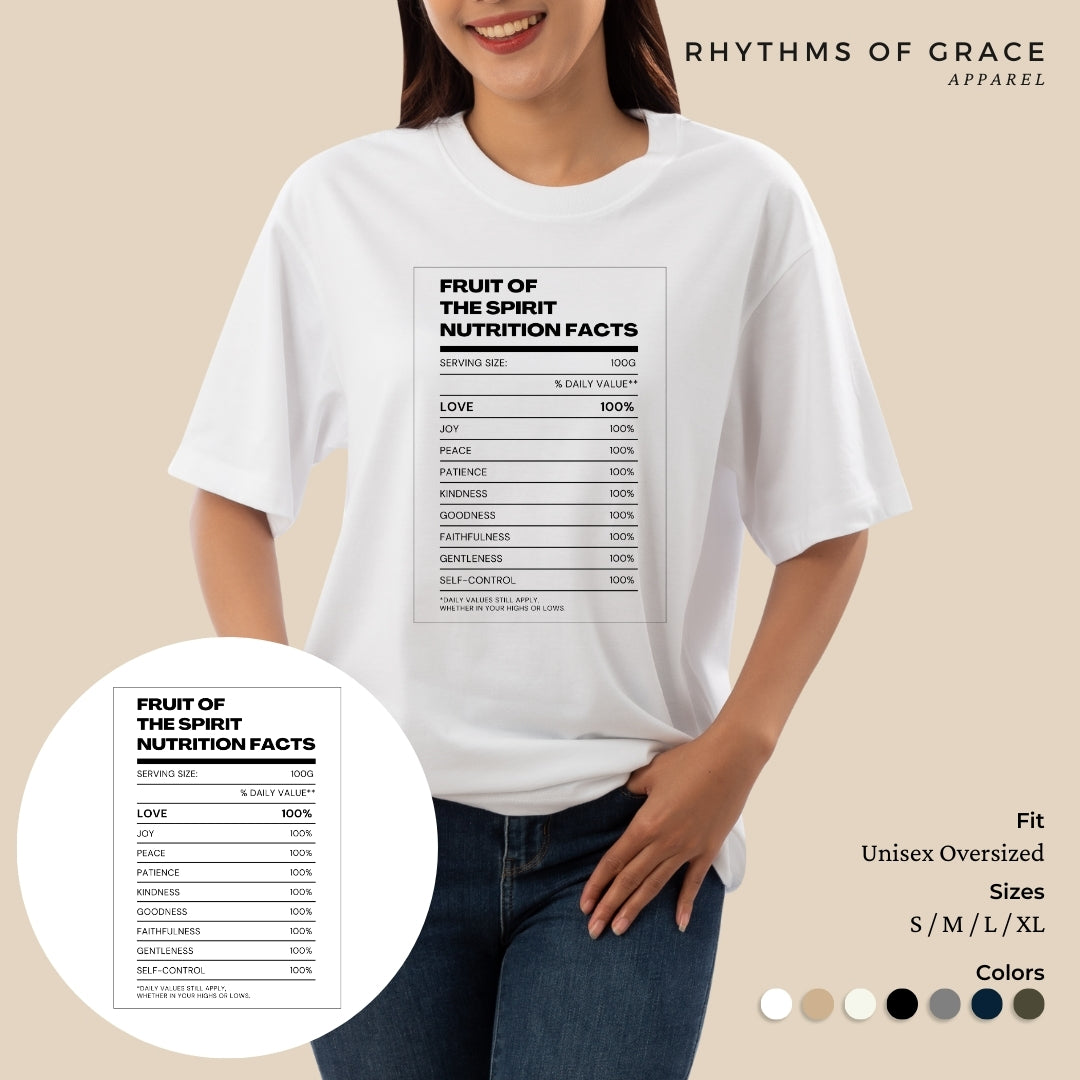 Mga Rhythms of Grace Apparel | Fruit of the Spirit Nutrition Facts | Malaking T-Shirt