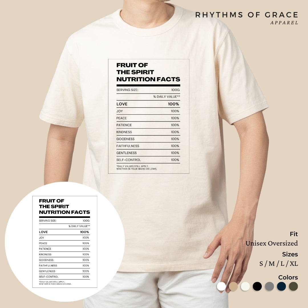 Mga Rhythms of Grace Apparel | Fruit of the Spirit Nutrition Facts | Malaking T-Shirt