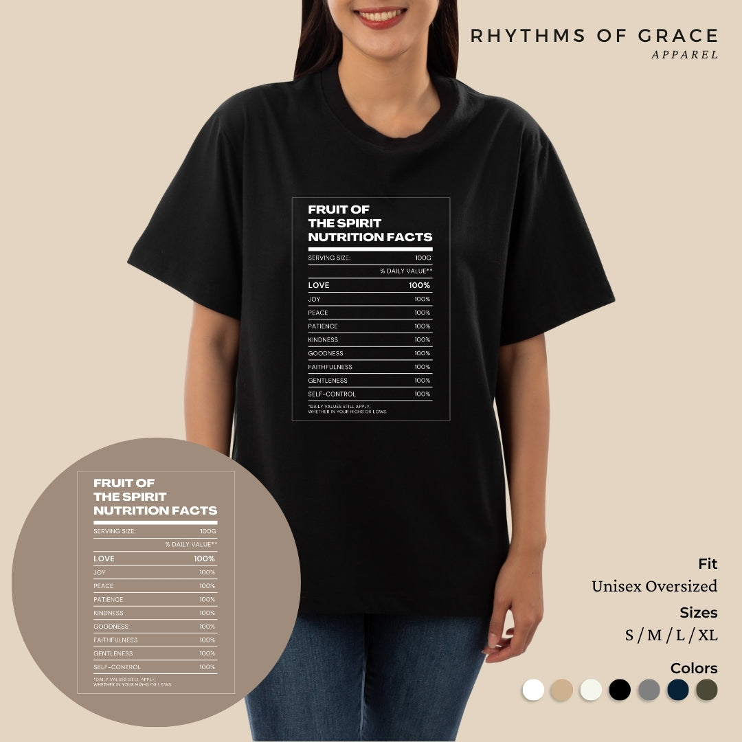 Mga Rhythms of Grace Apparel | Fruit of the Spirit Nutrition Facts | Malaking T-Shirt