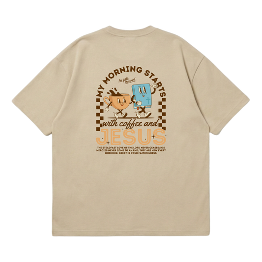 My morning starts with Jesus & coffee – Premium Oversized T-Shirt