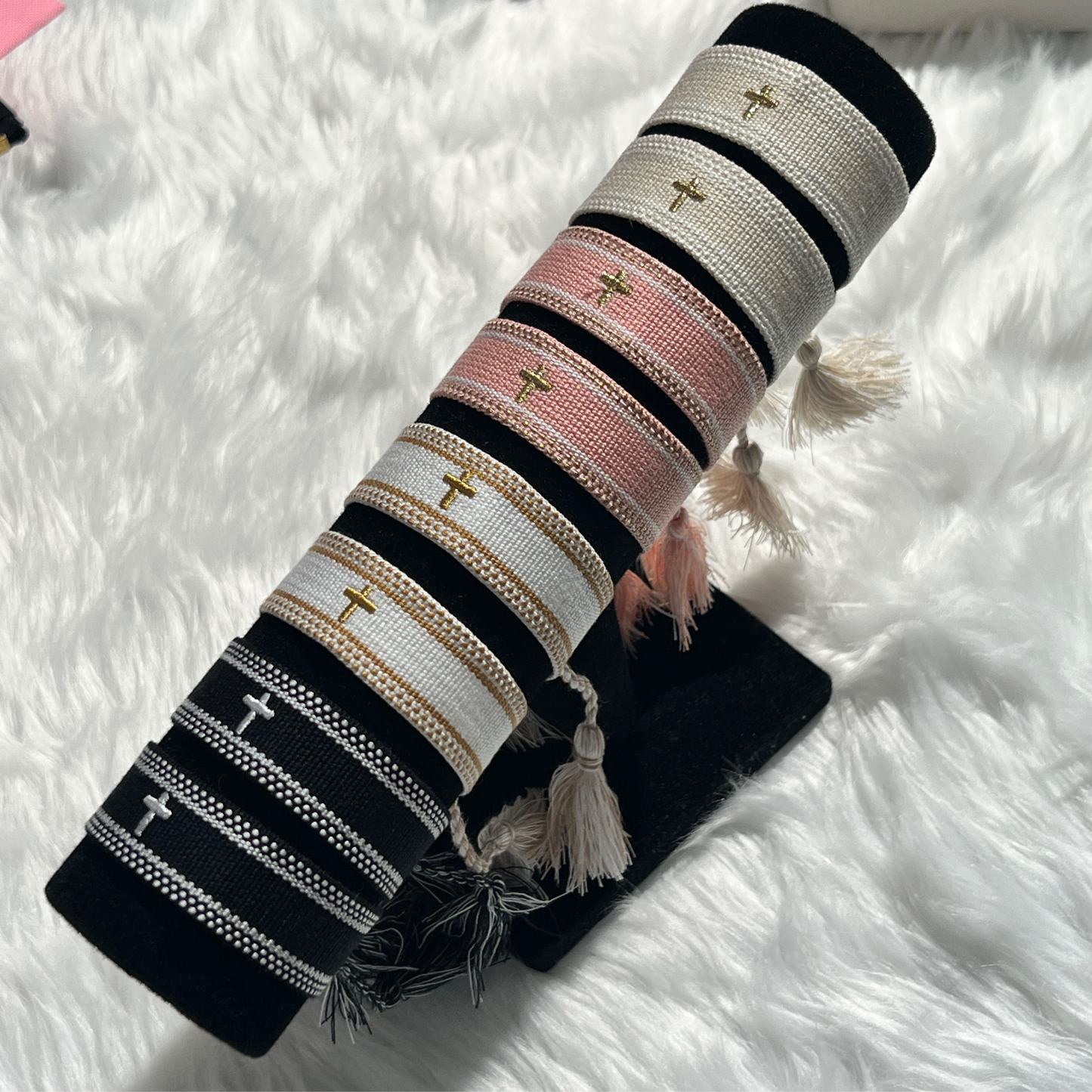 Woven Embroidered Cross Bracelet