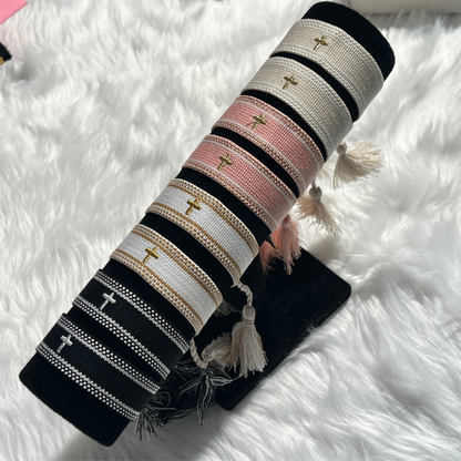 Woven Embroidered Cross Bracelet
