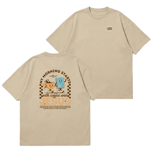 My morning starts with Jesus & coffee – Premium Oversized T-Shirt