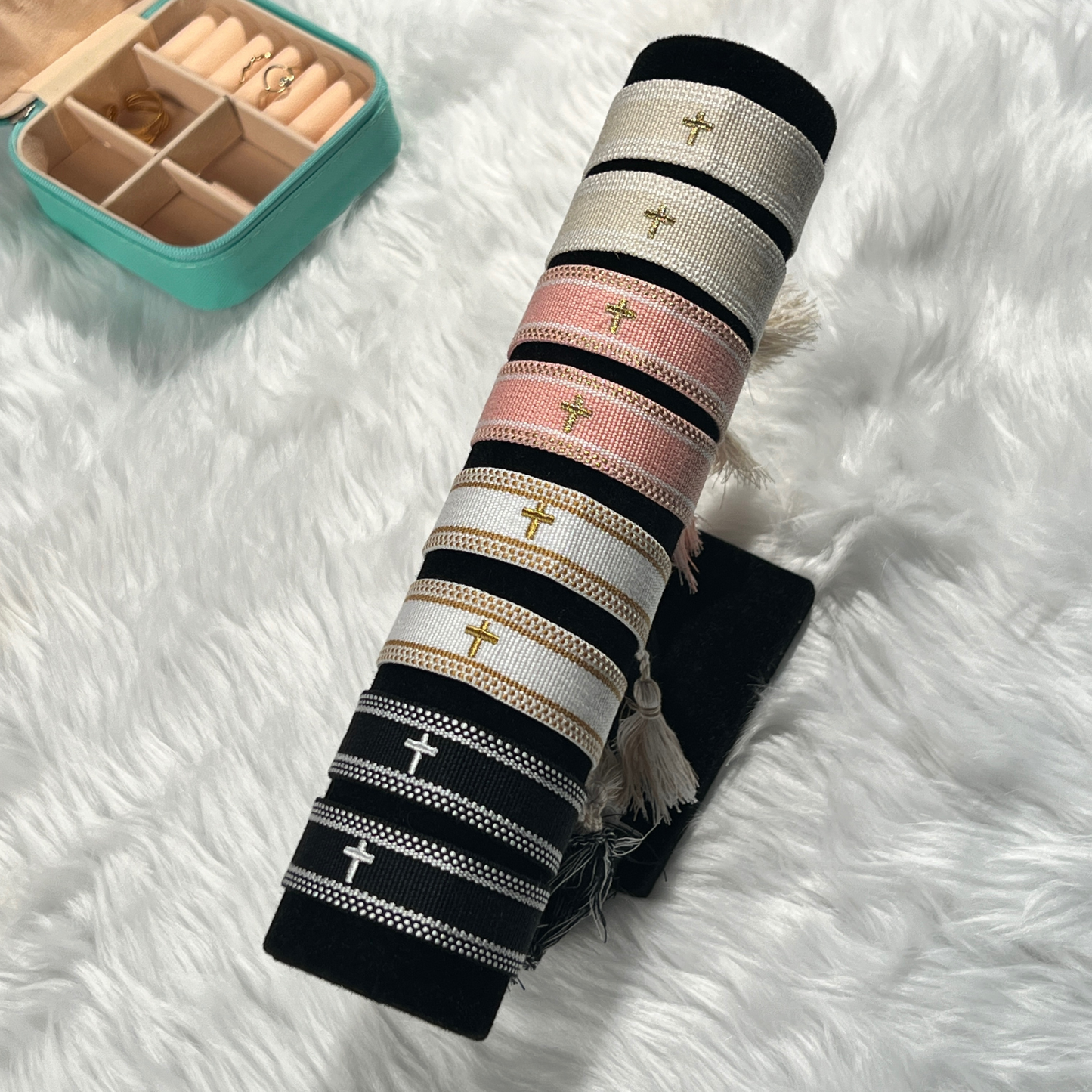 Woven Embroidered Cross Bracelet