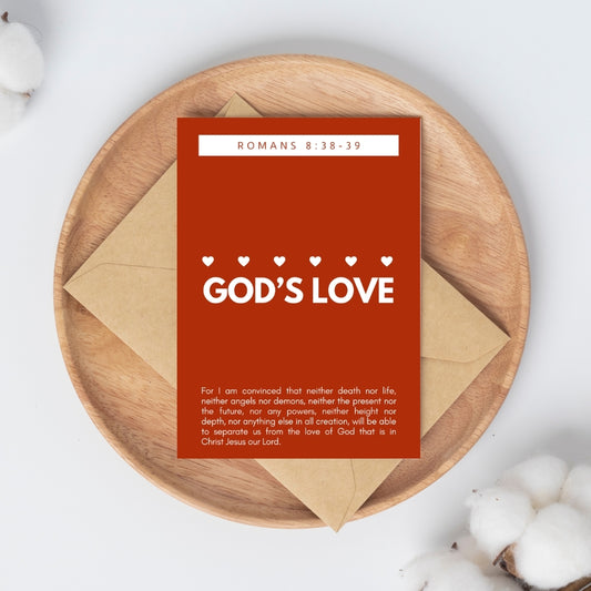 God's Love Romans 8:38-39 - 4x6 Red Postcard