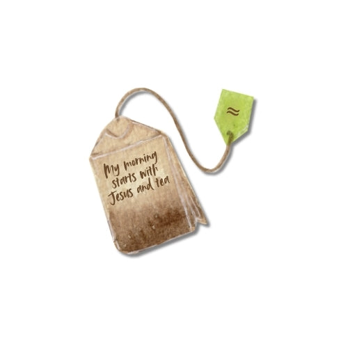 My Morning Starts with Jesus and Tea – UV Waterproof Sticker