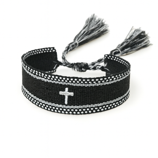 Woven Embroidered Cross Bracelet