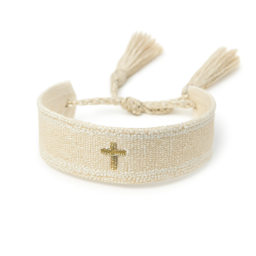 Woven Embroidered Cross Bracelet