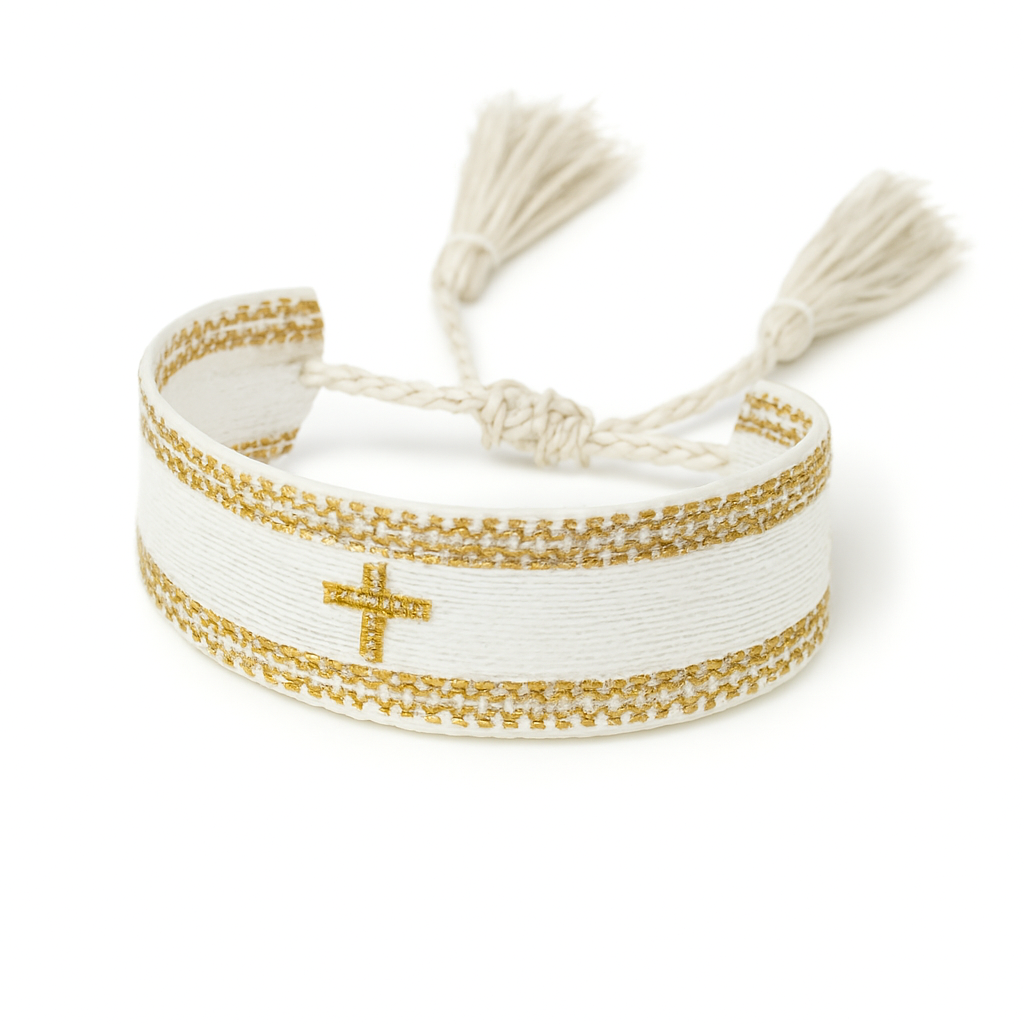 Woven Embroidered Cross Bracelet